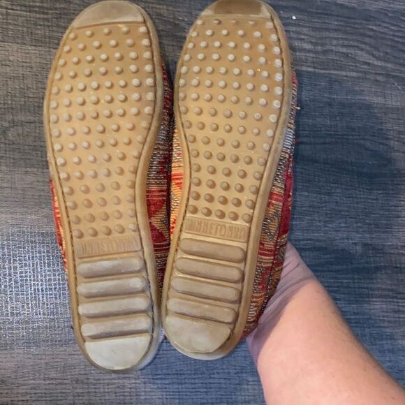 Minnetonka Shoes Minnetonka Baja Aztec Tapestry Womens Red Moccasin Leather Lace - Picture 7 of 8